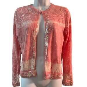 Vintage Victoria’s Secret Pink and Cream Beaded Cardigan with Sequins Size XS